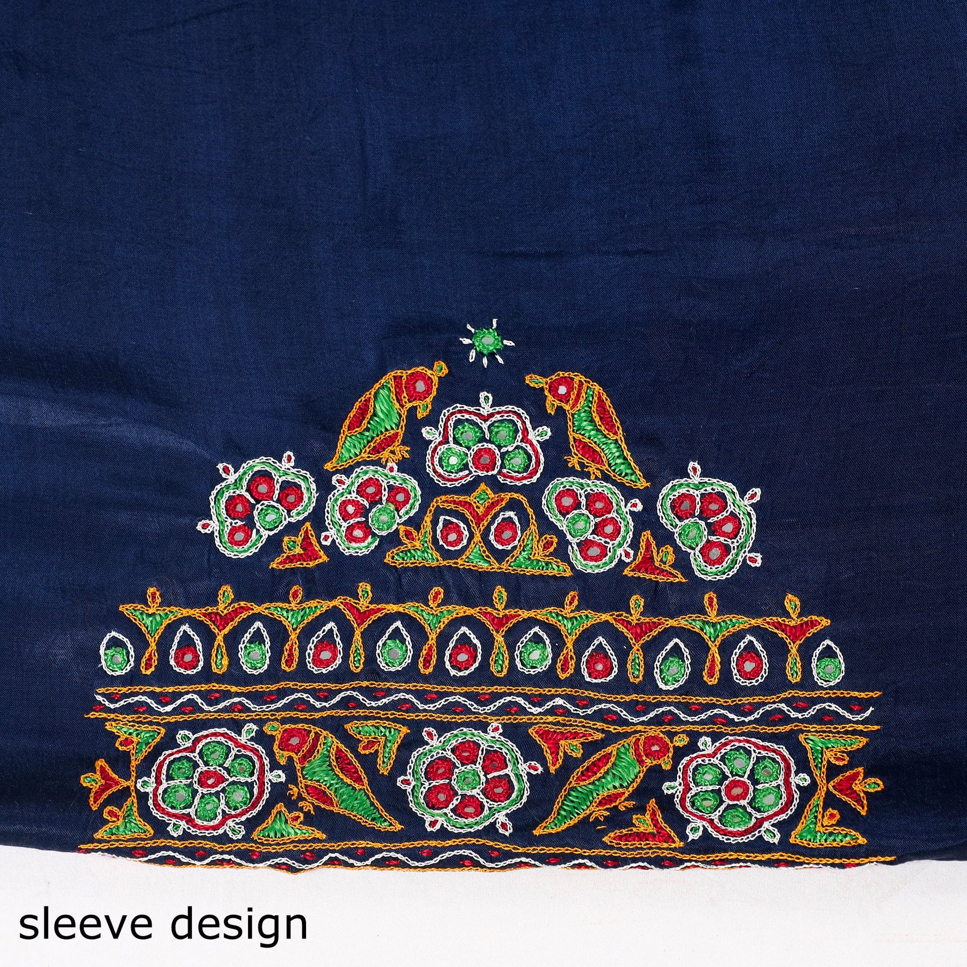 Blue - Ahir Hand Embroidery Kutch Mirror Work Mashru Silk Blouse Piece