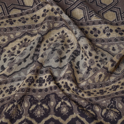 Brown - Ajrakh Block Printed Mul Cotton Stole With Tassels