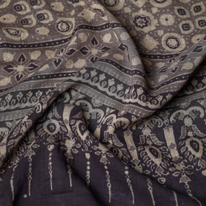 Brown - Ajrakh Block Printed Mul Cotton Stole With Tassels