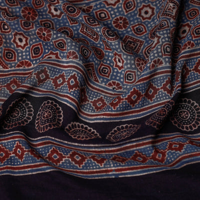 Blue - Ajrakh Block Printed Mul Cotton Stole With Tassels