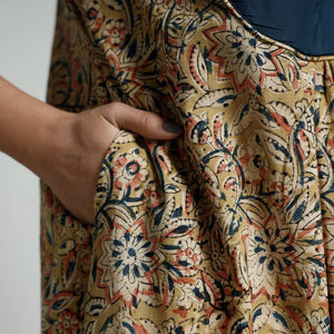 Beige - Kalamkari Hand Block Printed Cotton Long A-Line Kurta