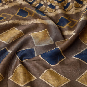 Brown - Ajrakh Block Printed Chanderi Silk Stole with Tassels