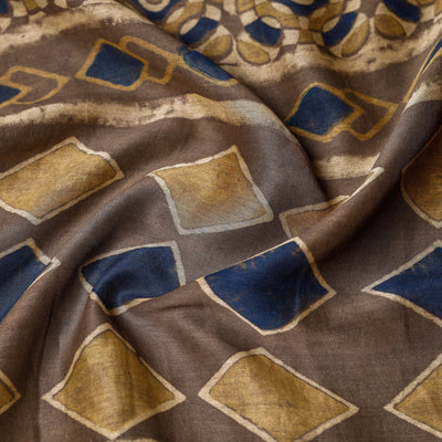 Brown - Ajrakh Block Printed Chanderi Silk Stole with Tassels