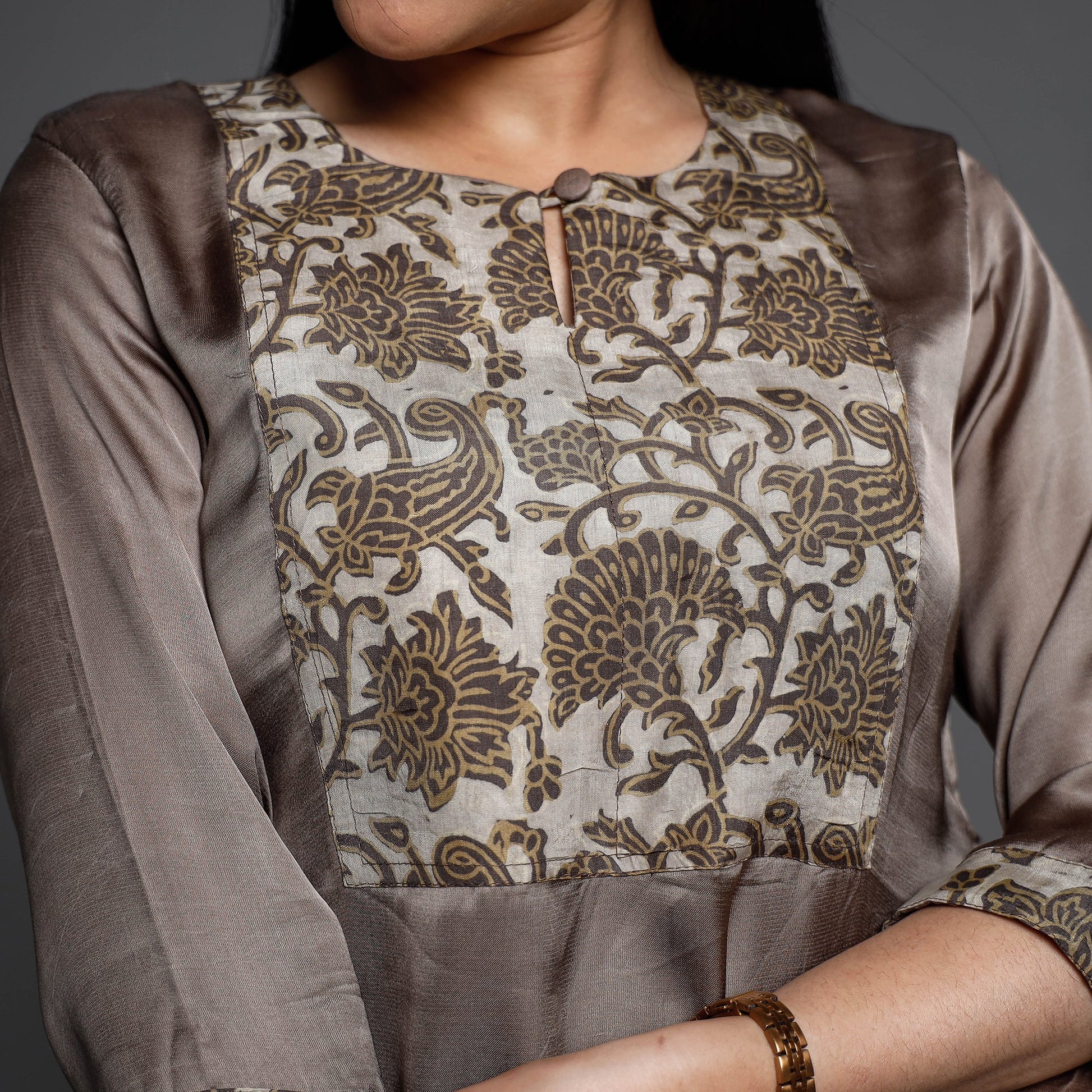 Brown - Modal Silk Plain Long Straight Kurta