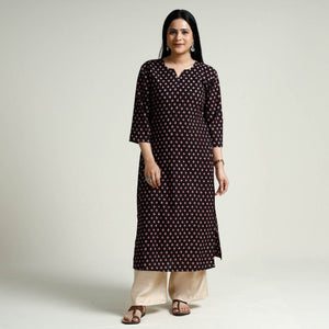 Black - Block Print Cotton Straight Bagh Kurta