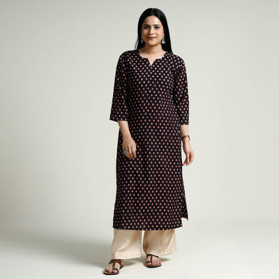 Black - Block Print Cotton Straight Bagh Kurta