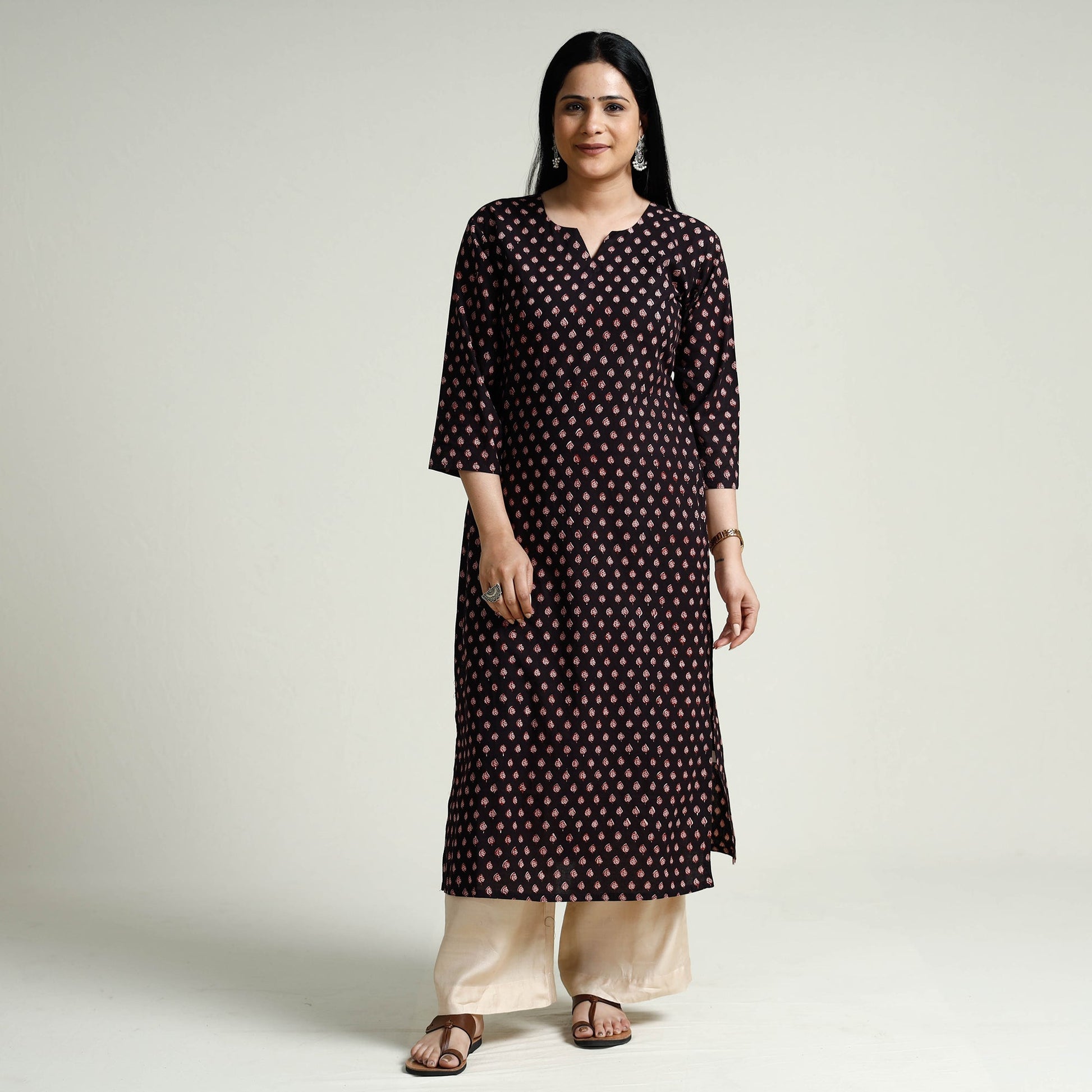 Black - Block Print Cotton Straight Bagh Kurta