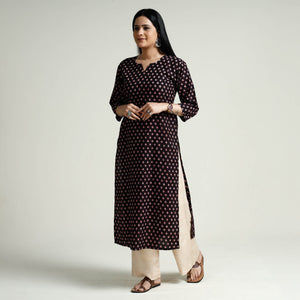 Black - Block Print Cotton Straight Bagh Kurta