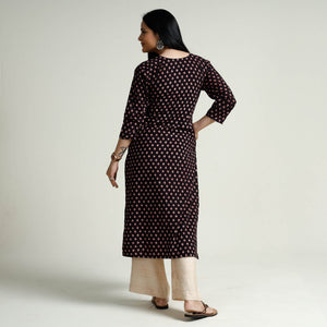 Black - Block Print Cotton Straight Bagh Kurta