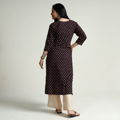 Black - Block Print Cotton Straight Bagh Kurta