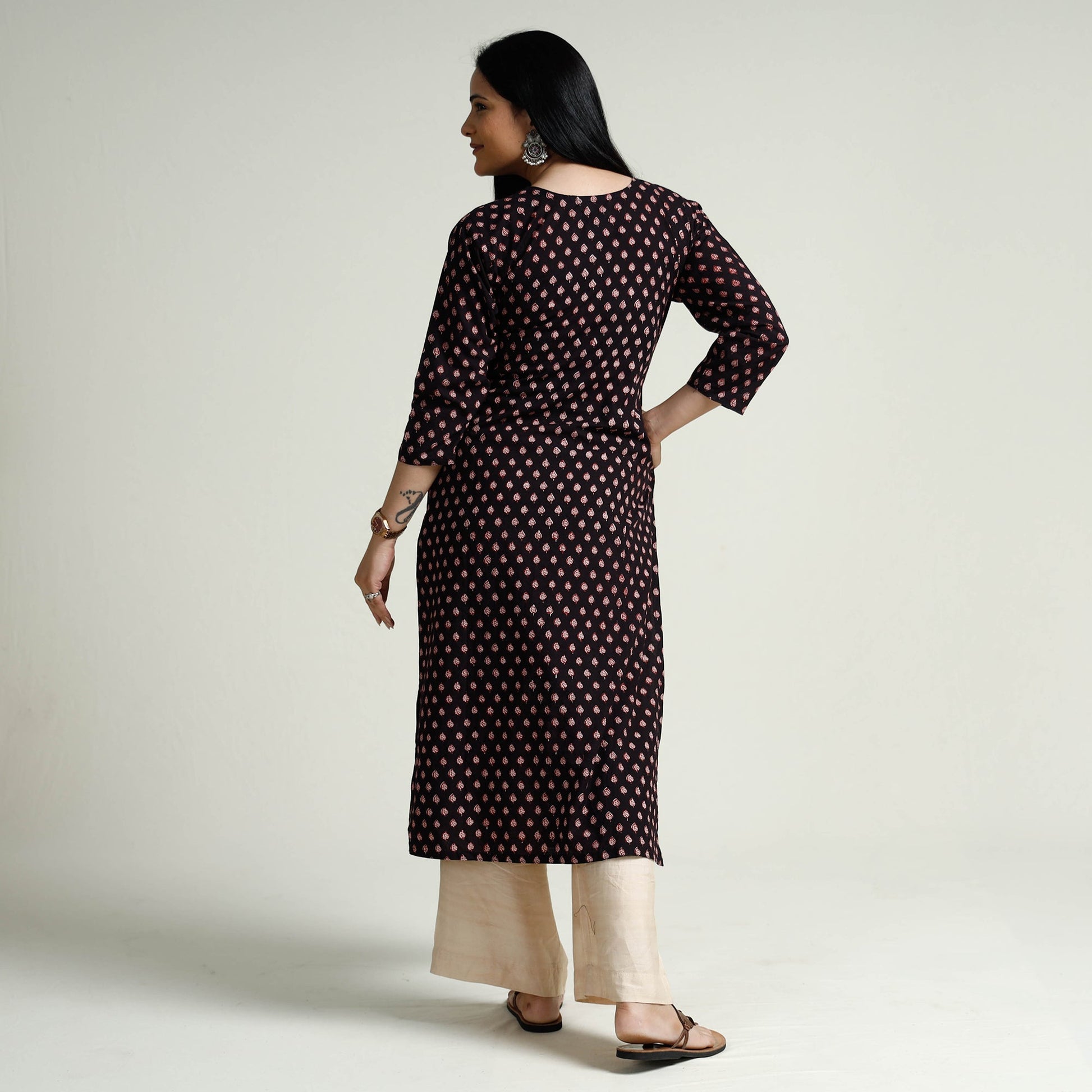 Black - Block Print Cotton Straight Bagh Kurta