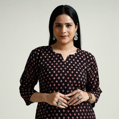 Black - Block Print Cotton Straight Bagh Kurta