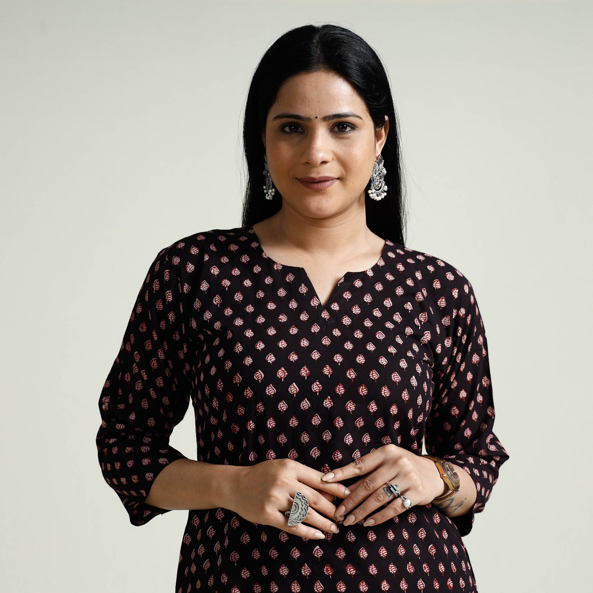 Black - Block Print Cotton Straight Bagh Kurta