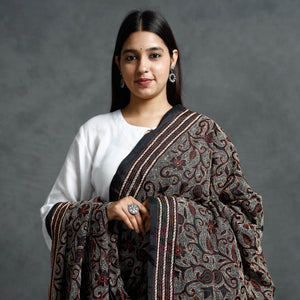 Black - Bengal Kantha Hand Embroidered Mulberry Silk Dupatta