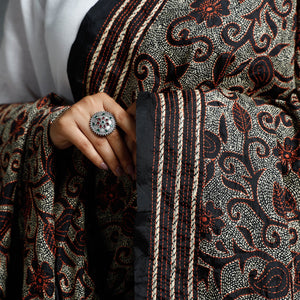 Black - Bengal Kantha Hand Embroidered Mulberry Silk Dupatta