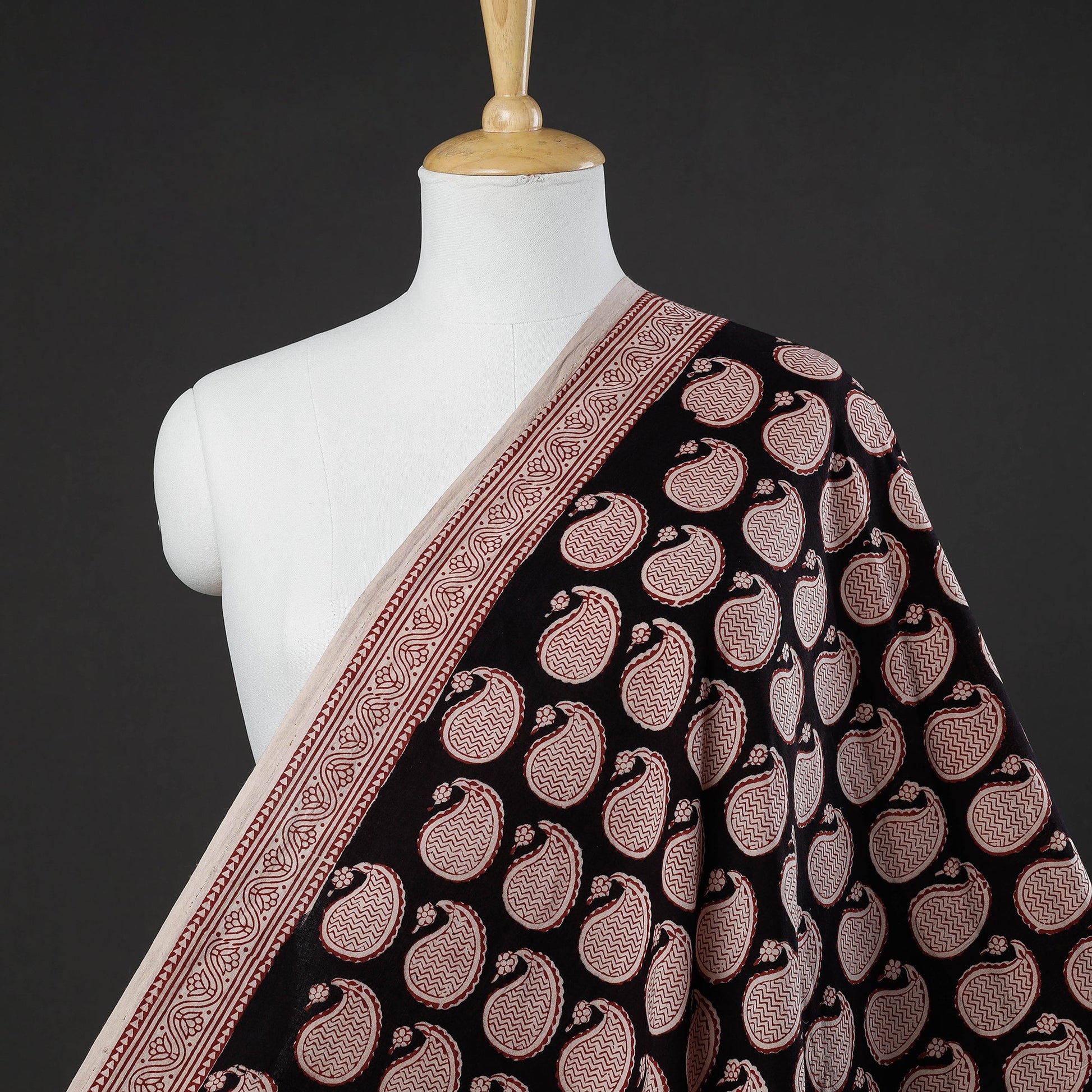 Black - Bagh Block Printed Natural Dyed Cotton Fabric