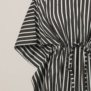 Black - Sanganeri Printed Cotton Kaftan with Tie-Up Waist (Medium)
