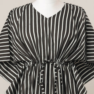 Black - Sanganeri Printed Cotton Kaftan with Tie-Up Waist (Medium)