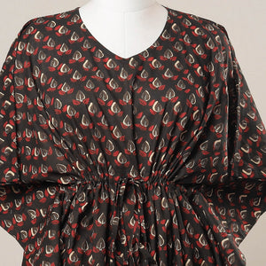 Black - Sanganeri Printed Cotton Kaftan with Tie-Up Waist (Medium)