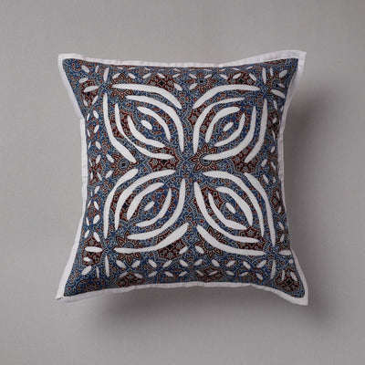 Blue - Cutwork Cotton Applique Cushion Cover (16 x 16 in)