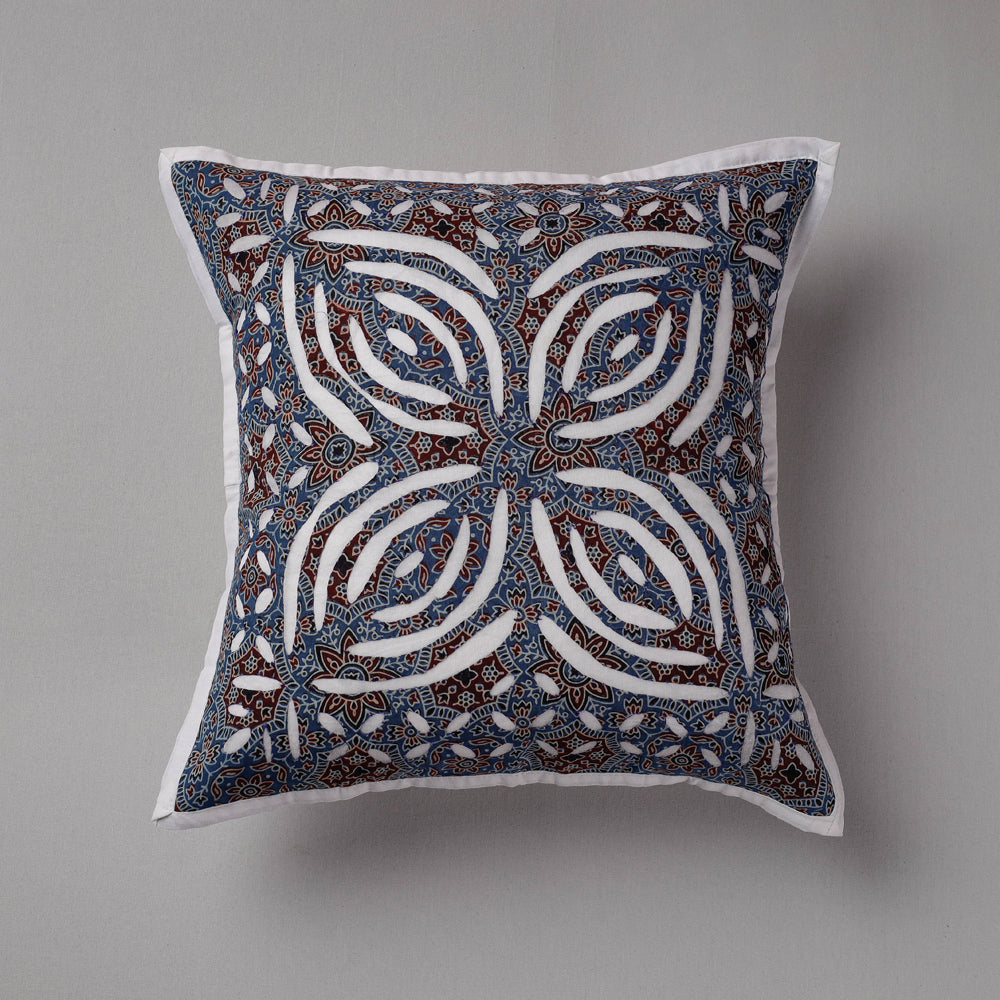 Blue - Cutwork Cotton Applique Cushion Cover (16 x 16 in)