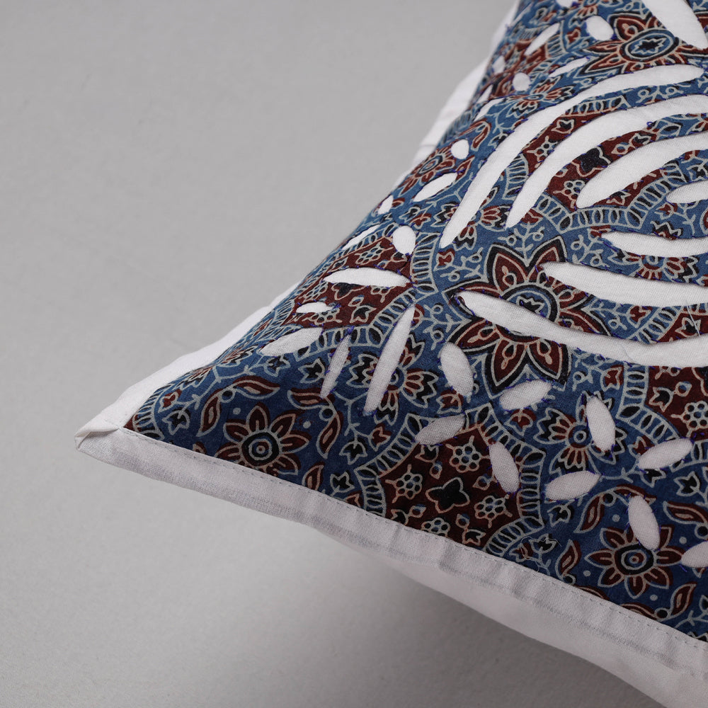 Blue - Cutwork Cotton Applique Cushion Cover (16 x 16 in)