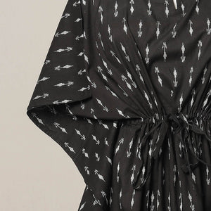 Black - Sanganeri Printed Cotton Kaftan with Tie-Up Waist (Medium)