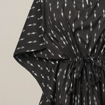 Black - Sanganeri Printed Cotton Kaftan with Tie-Up Waist (Medium)