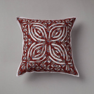 Brown - Cutwork Cotton Applique Cushion Cover (16 x 16 in)