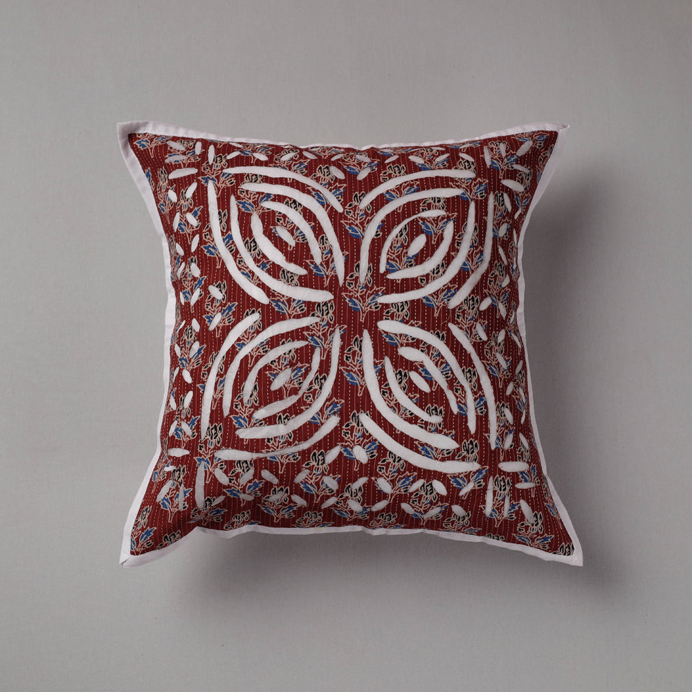 Brown - Cutwork Cotton Applique Cushion Cover (16 x 16 in)