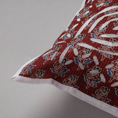 Brown - Cutwork Cotton Applique Cushion Cover (16 x 16 in)