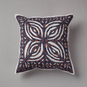 Blue - Cutwork Cotton Applique Cushion Cover (16 x 16 in)