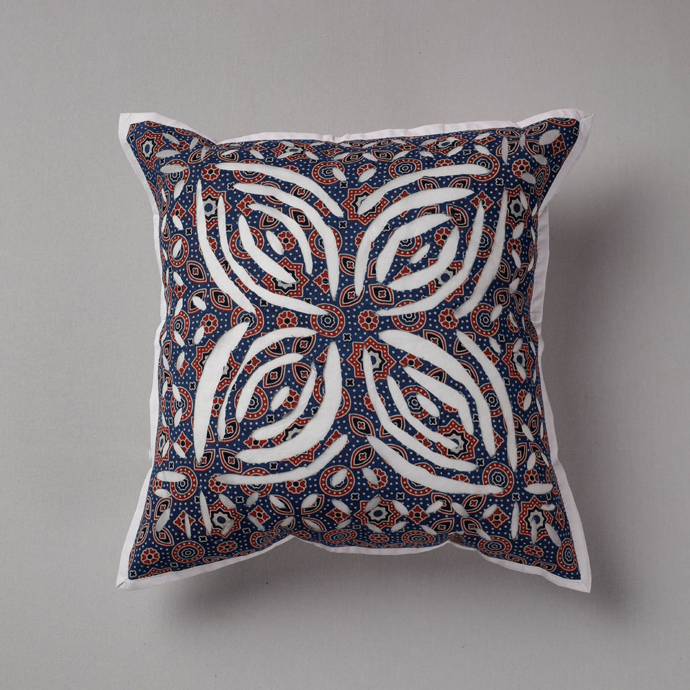 Blue - Cutwork Cotton Applique Cushion Cover (16 x 16 in)