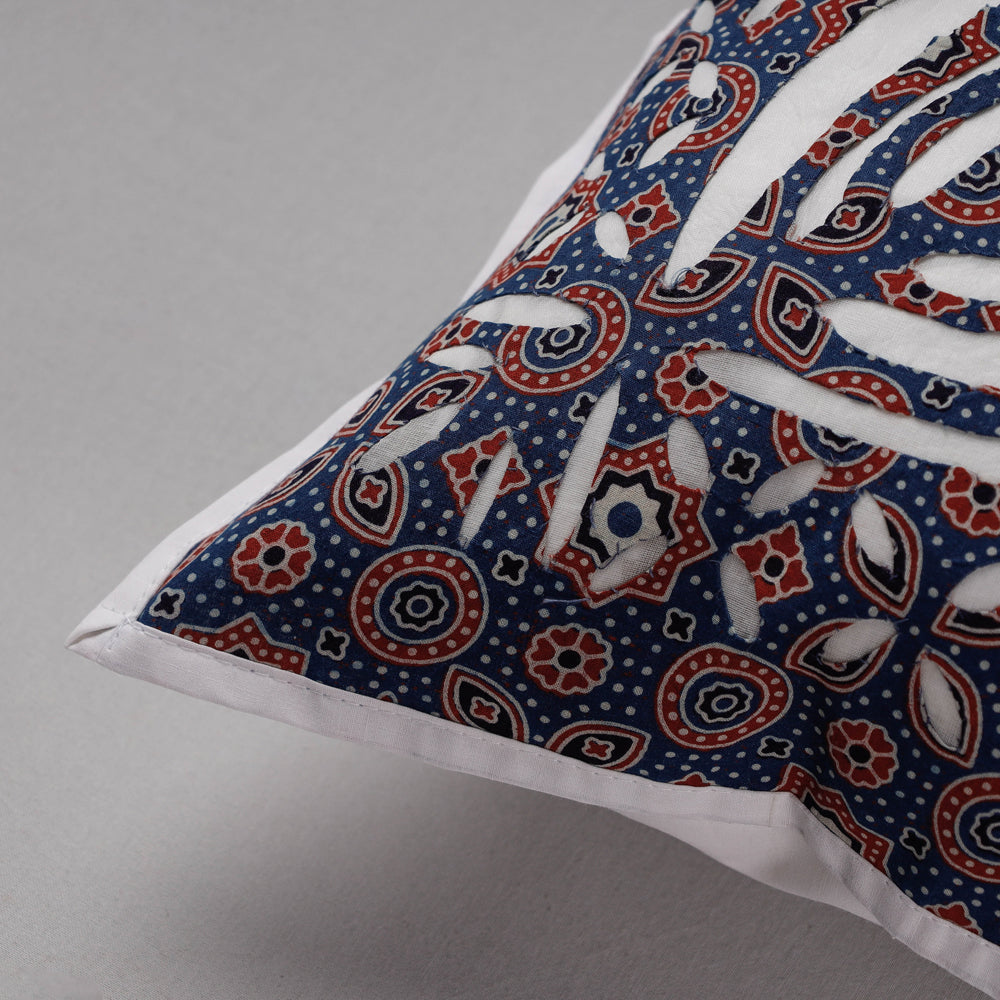 Blue - Cutwork Cotton Applique Cushion Cover (16 x 16 in)