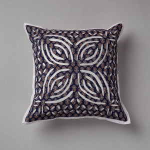Blue - Cutwork Cotton Applique Cushion Cover (16 x 16 in)