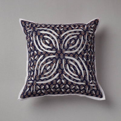 Blue - Cutwork Cotton Applique Cushion Cover (16 x 16 in)