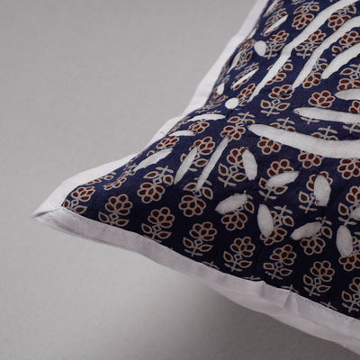 Blue - Cutwork Cotton Applique Cushion Cover (16 x 16 in)