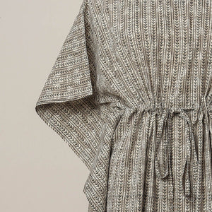 Brown - Sanganeri Printed Cotton Kaftan with Tie-Up Waist (Medium)