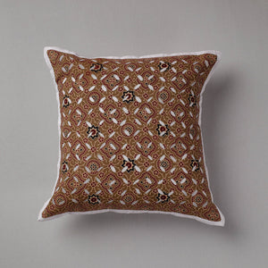 Brown - Cutwork Cotton Applique Cushion Cover (16 x 16 in)