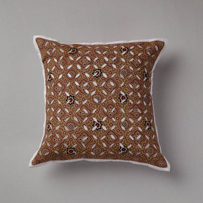 Brown - Cutwork Cotton Applique Cushion Cover (16 x 16 in)
