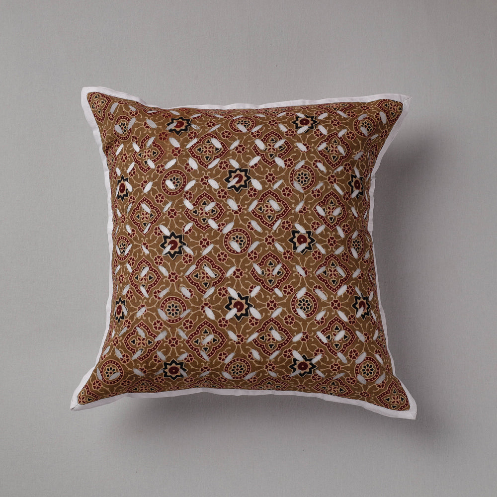 Brown - Cutwork Cotton Applique Cushion Cover (16 x 16 in)