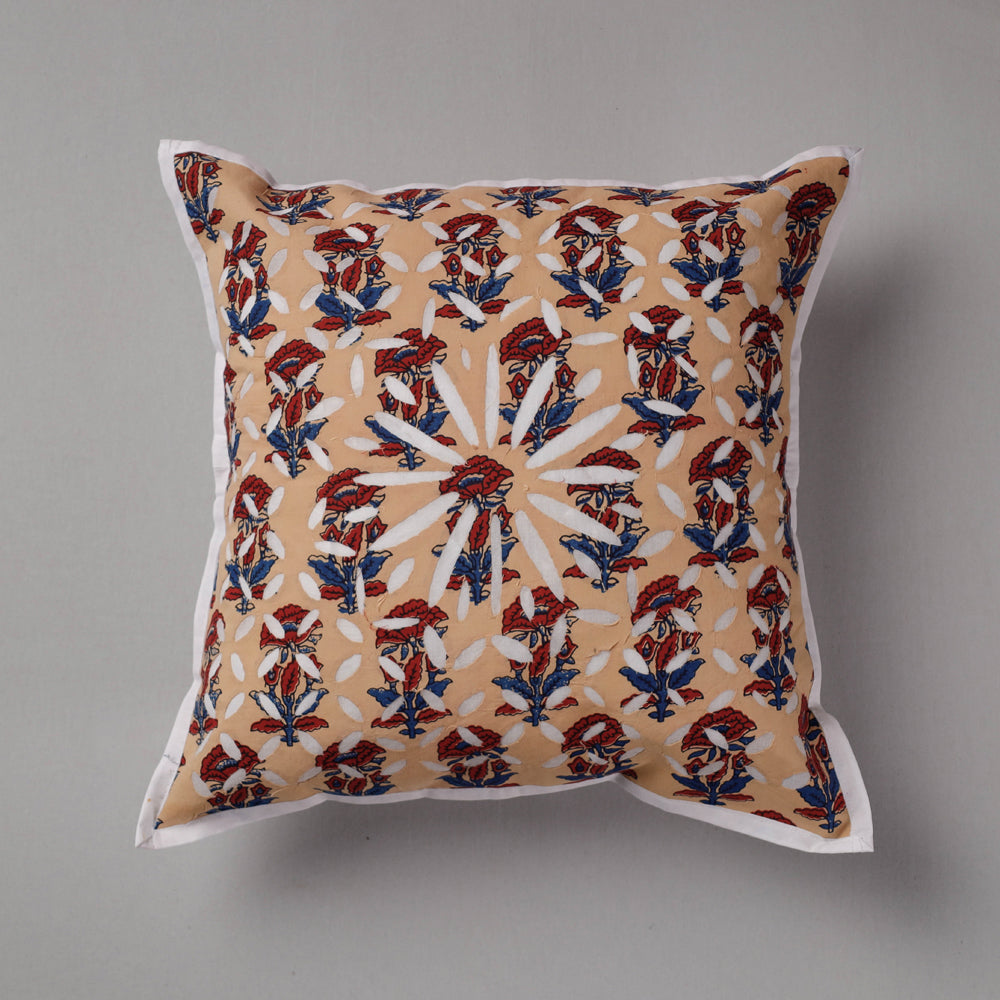 Brown - Cutwork Cotton Applique Cushion Cover (16 x 16 in)