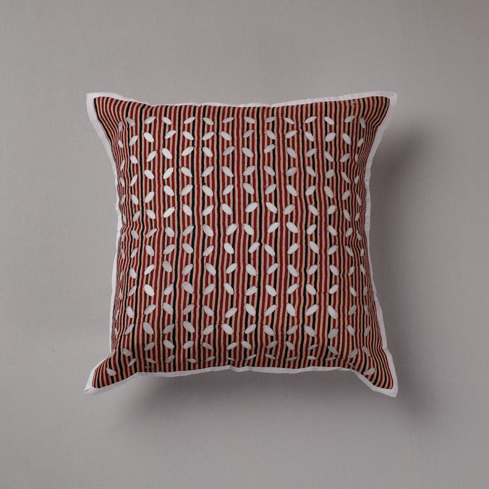 Brown - Cutwork Cotton Applique Cushion Cover (16 x 16 in)