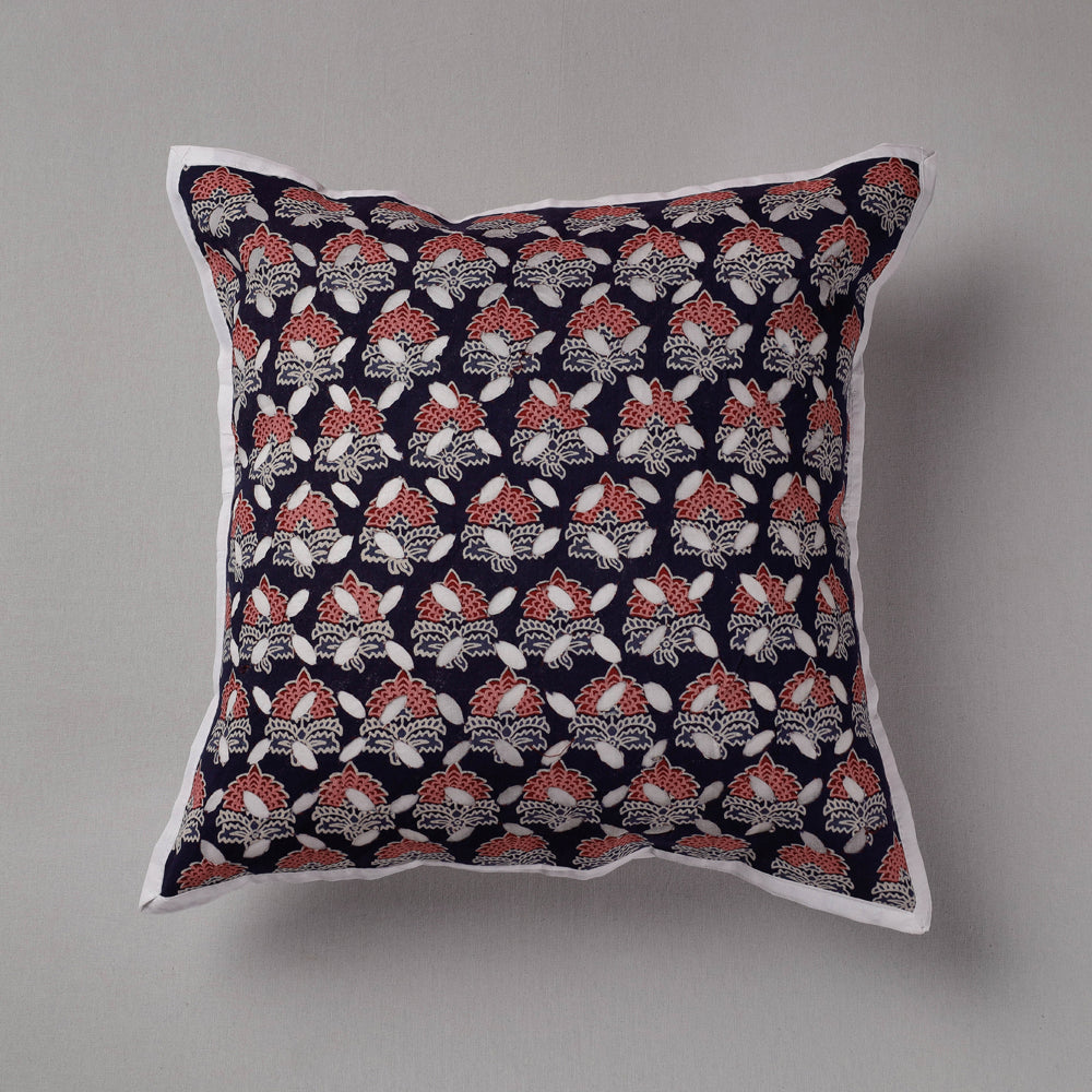 Black - Cutwork Cotton Applique Cushion Cover (16 x 16 in)