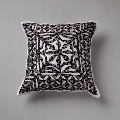 Black - Cutwork Cotton Applique Cushion Cover (16 x 16 in)