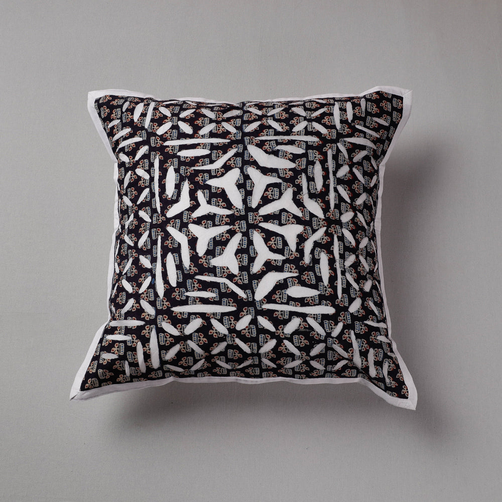 Black - Cutwork Cotton Applique Cushion Cover (16 x 16 in)