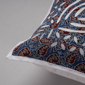 Blue - Cutwork Cotton Applique Cushion Cover (16 x 16 in)
