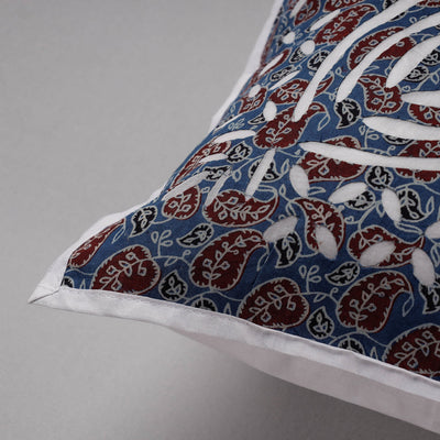 Blue - Cutwork Cotton Applique Cushion Cover (16 x 16 in)