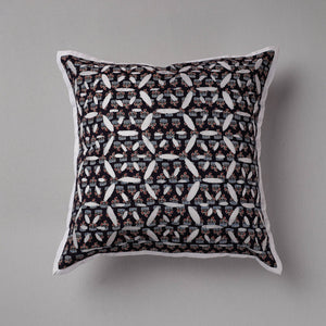 Black - Cutwork Cotton Applique Cushion Cover (16 x 16 in)