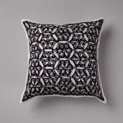 Black - Cutwork Cotton Applique Cushion Cover (16 x 16 in)